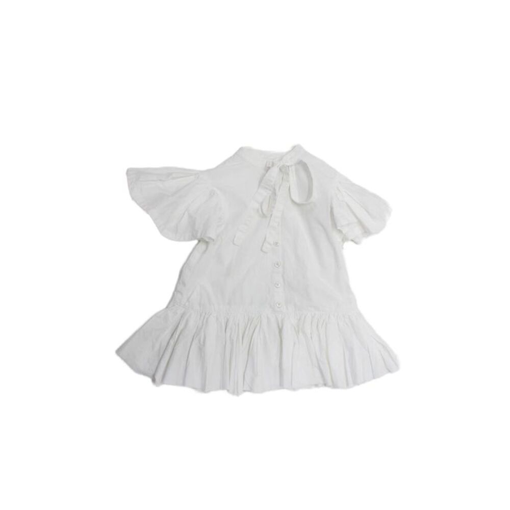 Unlabel Girls Short Sleeves Ruffle Half Button Tiered Dress White Size S